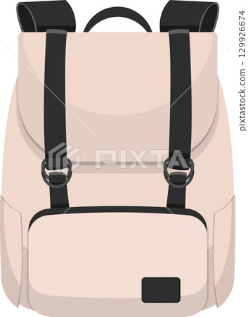 Simple pink backpack with dark straps and a front pocket, perfect for school or travel. 129926674