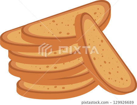A stack of toasted bread slices shows a simple cartoon art style on a black background. A stack of toasted bread slices shows a simple cartoon art style on a black background. 129926689