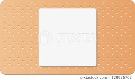 Adhesive bandage with light brown textured background and white absorbent pad in the center. 129926702