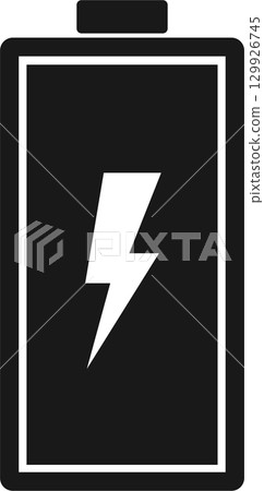 Iconic Battery Symbol: Bold graphic representing a device battery, highlighting energy and power status Iconic Battery Symbol: Bold graphic representing a device battery, highlighting energy and power status 129926745