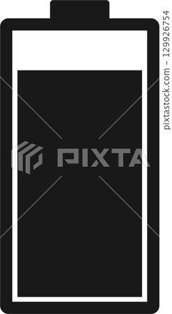 A dark illustration of a battery showing its charge level; the battery is almost full. 129926754