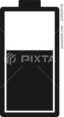 A black rectangle represents a nearly depleted battery, symbolizing low power or the need to recharge. 129926756