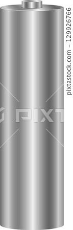 A silver metallic cylindrical cell stands, ready to energize portable electronic devices. 129926766