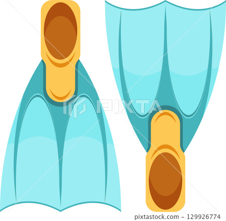 Two blue flippers are presented against a dark backdrop, perfect for swimming or diving. 129926774