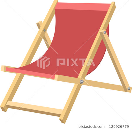 Illustration of a foldable beach chair with a red canvas seat and light wooden frame. Illustration of a foldable beach chair with a red canvas seat and light wooden frame. 129926779