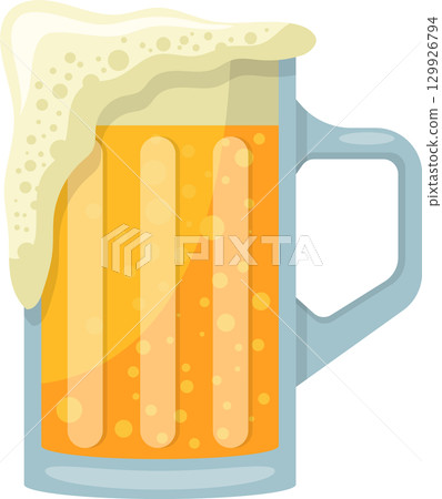 A frothy mug of golden beer, brimming with foam, perfect for a refreshing and cool beverage. A frothy mug of golden beer, brimming with foam, perfect for a refreshing and cool beverage. 129926794