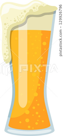 Refreshing beer in a glass with a tall foamy head, perfect for cooling down during summer. 129926796