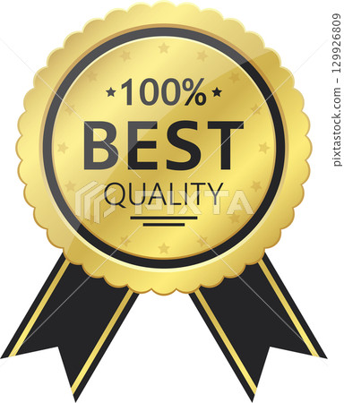 A golden badge with ribbon highlights the high quality and is the best choice for consumers 129926809