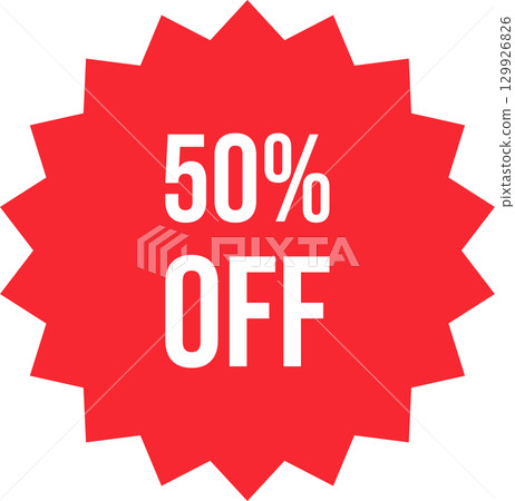 A vibrant red burst announces a 50% discount, beckoning shoppers to take advantage of a great deal. 129926826