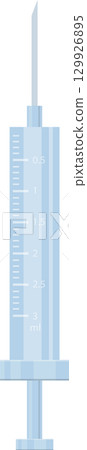 Illustration of a syringe with measurements, commonly utilized in medical procedures and healthcare. 129926895