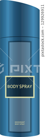 A cylindrical blue container with a rectangular label in the center, possibly deodorant product. A cylindrical blue container with a rectangular label in the center, possibly deodorant product. 129926911
