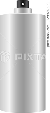 Silver aerosol can with a black nozzle against a white background. Shimmering gradient effect. Silver aerosol can with a black nozzle against a white background. Shimmering gradient effect. 129926928