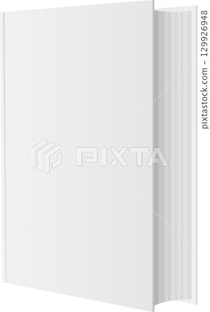A blank, closed book with white pages, facing slightly to the right, casting a shadow. 129926948