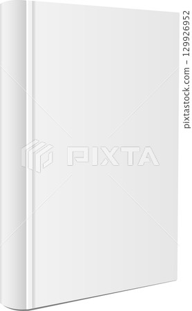 Blank book with a minimalist white cover, standing upright against a dark background. Blank book with a minimalist white cover, standing upright against a dark background. 129926952