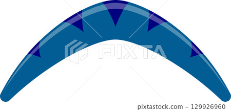 A gracefully curved, blue boomerang stands out against a stark black backdrop.  Simplicity shines. 129926960