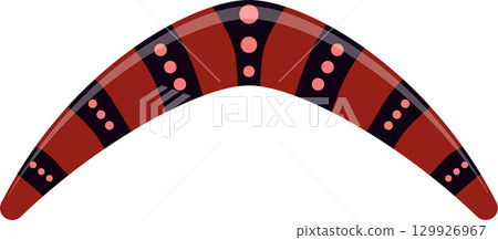 Curved, ornamented tool with red and dark brown stripes and small circles in each red portion. 129926967