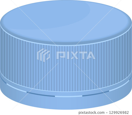 Light blue plastic bottle cap with ridges for gripping and twisting for a secure closure. 129926982