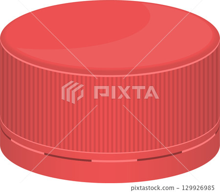 Close-up of a red plastic bottle cap with a ribbed design, isolated against a black background. Close-up of a red plastic bottle cap with a ribbed design, isolated against a black background. 129926985