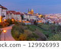 View of St Vitus Cathedral from Petrin Hill in Prague, Czech Republic 129926993