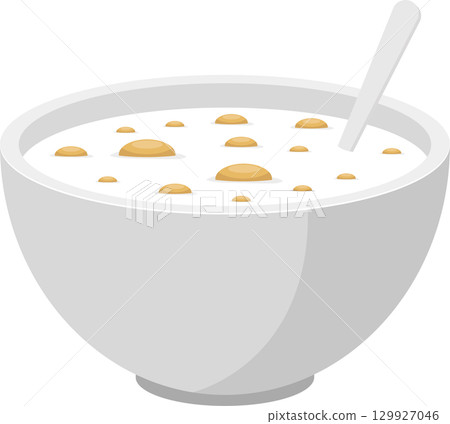 Bowl of cereal or soup with a spoon, ideal for breakfast, lunch, or dinner time enjoyment. Bowl of cereal or soup with a spoon, ideal for breakfast, lunch, or dinner time enjoyment. 129927046