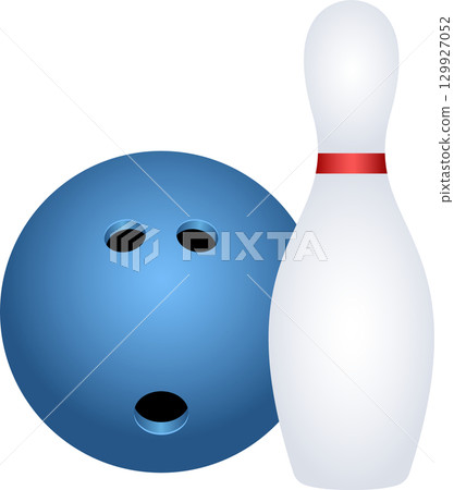 A striking image featuring a light blue bowling ball next to a white pin with a red stripe. A striking image featuring a light blue bowling ball next to a white pin with a red stripe. 129927052