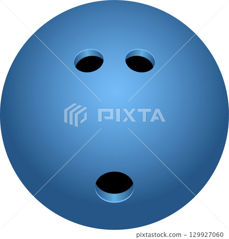 A blue bowling ball with three finger holes, prepared for an exciting game on the bowling alley. A blue bowling ball with three finger holes, prepared for an exciting game on the bowling alley. 129927060