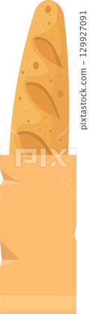 Cartoon baguette peeking out of a brown paper bag, suggesting fresh baked goods and simple eating. 129927091