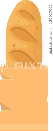 A freshly baked loaf of bread peeks out from the top of a paper bag, ready to be enjoyed. 129927092