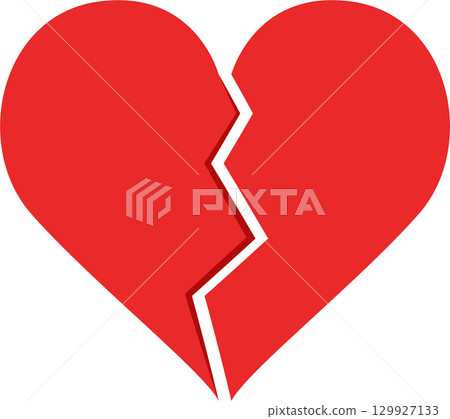 Fragmented Heart: Symbol of loss, pain, and heartbreak. Illustrates sadness and emotional distress. 129927133