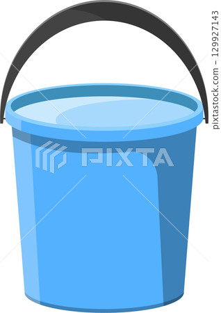 A light blue pail filled with water. The pail has a dark grey handle for carrying liquid. 129927143