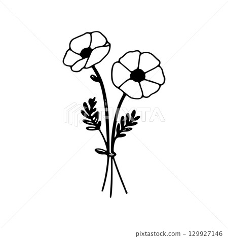 Flowers with delicate petals and slender stems in a minimalist design suitable for various decorative purposes Flowers with delicate petals and slender stems in a minimalist design suitable for various decorative purposes 129927146