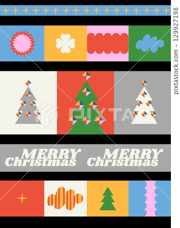 Christmas cards with quirky doodle simple elements. Vector. 129927198