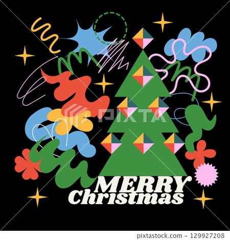 Christmas cards with quirky doodle simple elements. Vector. 129927208