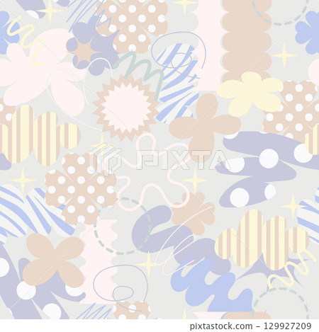 Seamless pattern with quirky doodle simple elements. Vector. 129927209