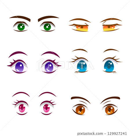 Eyes anime cartoon with color for facial expression, character and element Eyes anime cartoon with color for facial expression, character and element 129927241