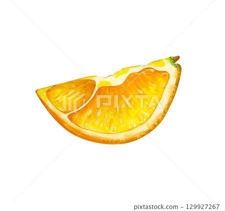 Realistic orange slice on a white background, hand-drawn. Watercolor citrus fruit illustration for menu, cooking blog and scrapbooking Realistic orange slice on a white background, hand-drawn. Watercolor citrus fruit illustration for menu, cooking blog and scrapbooking 129927267