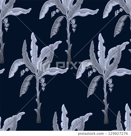 Seamless pattern with exotic banana trees. Interior vintage wallpaper. 129927276