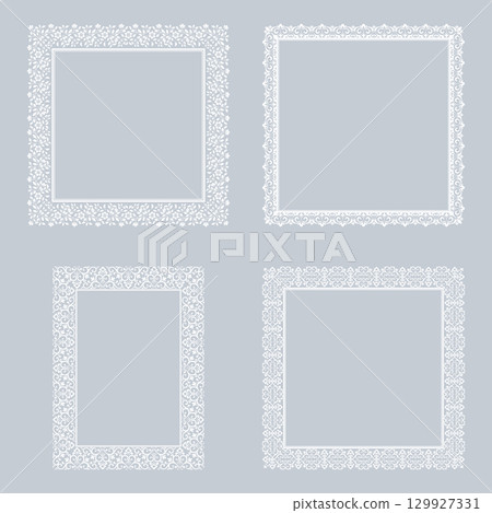 Set of decorative frames Elegant vector element for design in Eastern style, place for text. Floral gray and white borders. Lace illustration for invitations and greeting cards Set of decorative frames Elegant vector element for design in Eastern style, place for text. Floral gray and white borders. Lace illustration for invitations and greeting cards 129927331