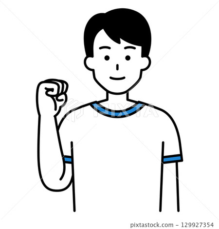 穿著運動服的男學生揮拳 穿著運動服的男學生揮拳 129927354