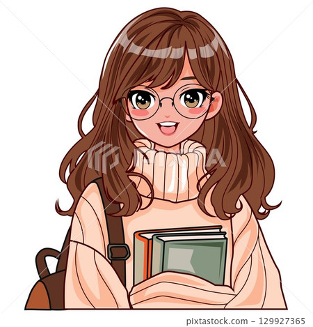 glasses girl holding book 129927365