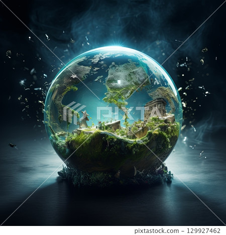 Miniature World in a Glass Sphere Representing Environmental Conservation 129927462