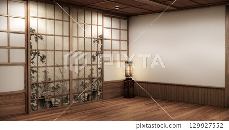 Architecture and interior concept Empty room and wood panels wall background 3D illustration rendering 129927552
