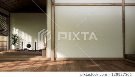 Architecture and interior concept Empty room and wood panels wall background 3D illustration rendering 129927565