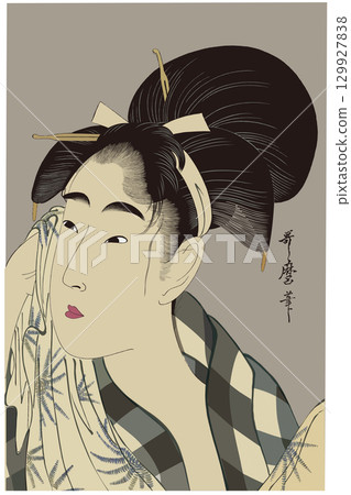 北川歌麻呂《擦汗的女人》 北川歌麻呂《擦汗的女人》 129927838