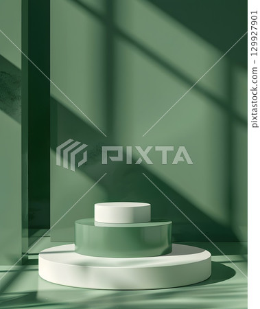 green podium on background. Conceptual banner for holidays. Pedestal for displaying good. 129927901