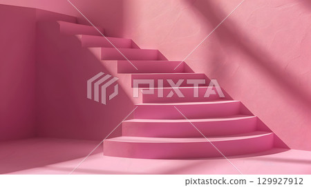pink podium on colorful background. Conceptual banner for holidays. Pedestal for displaying good. 129927912
