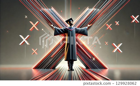 Proud graduates use generative AI to generate X-shaped rays of light 129928062