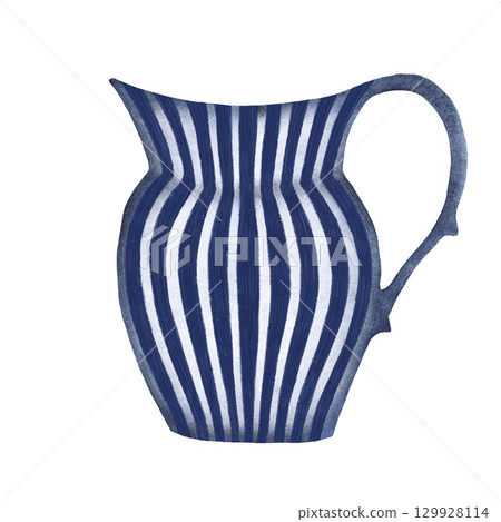 Blue and white ceramic vase with stripes watercolor illustration, elegant vase with stripes isolated on a white background, A beautiful illustration perfect for home decor, interior design, and Blue and white ceramic vase with stripes watercolor illustration, elegant vase with stripes isolated on a white background, A beautiful illustration perfect for home decor, interior design, and 129928114