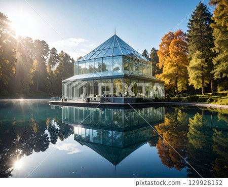 Buildings reflected on the water 129928152