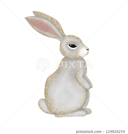 Hand-drawn watercolor bunny, rabbit sitting illustration element, Cute Easter bunny isolated on white background, Watercolor rabbit spring animal with golden splashes Hand-drawn watercolor bunny, rabbit sitting illustration element, Cute Easter bunny isolated on white background, Watercolor rabbit spring animal with golden splashes 129928254